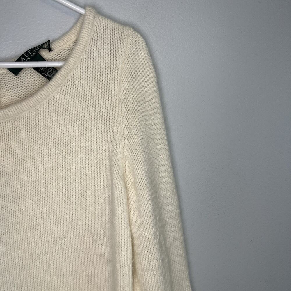Lauren Ralph Lauren Womens Alpaca Blend Sweater V Neck Cream Sz M Lace Bow Luxe - Picture 4 of 10